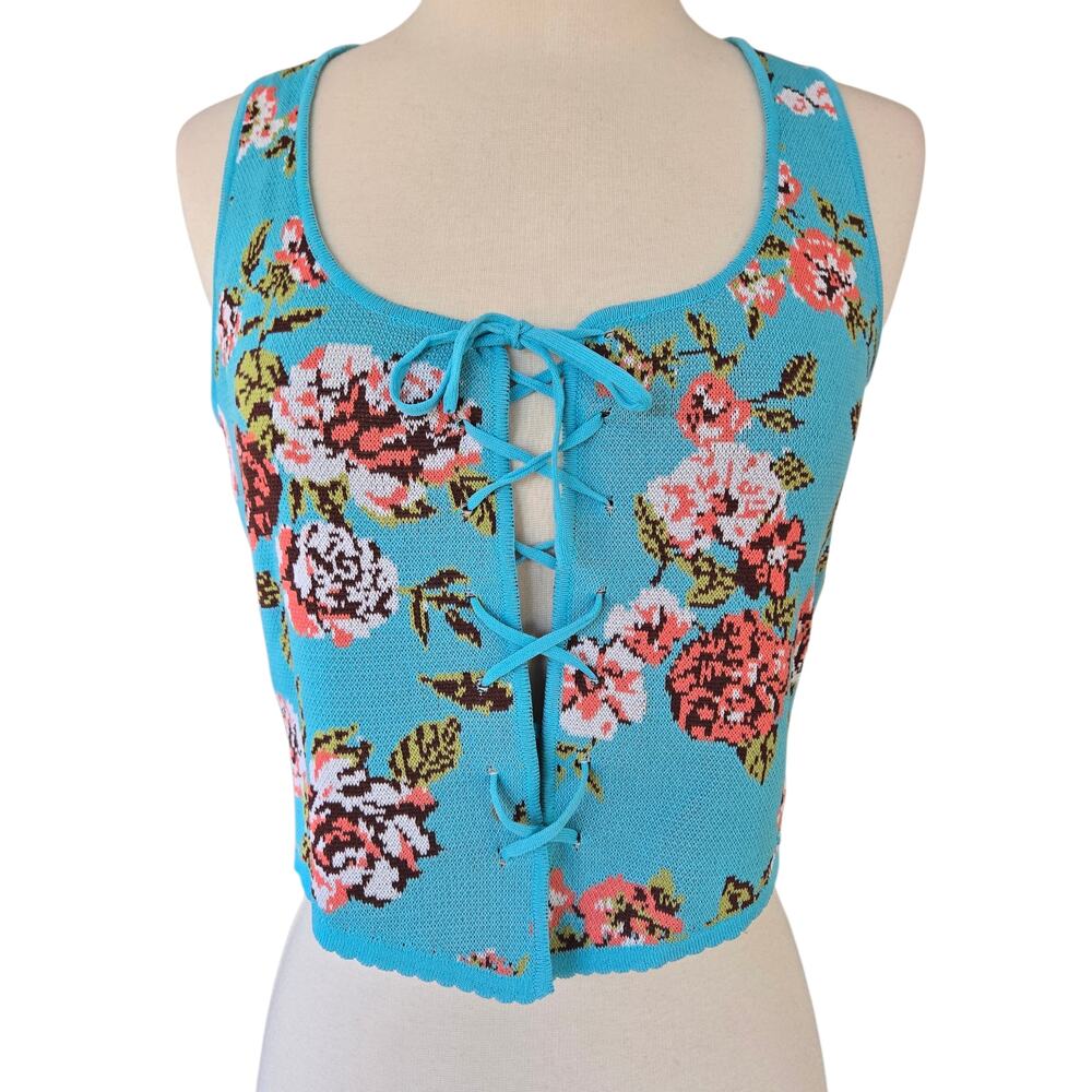 Forever 21 Foral Corset Tie Sweater Knit, Size Medium